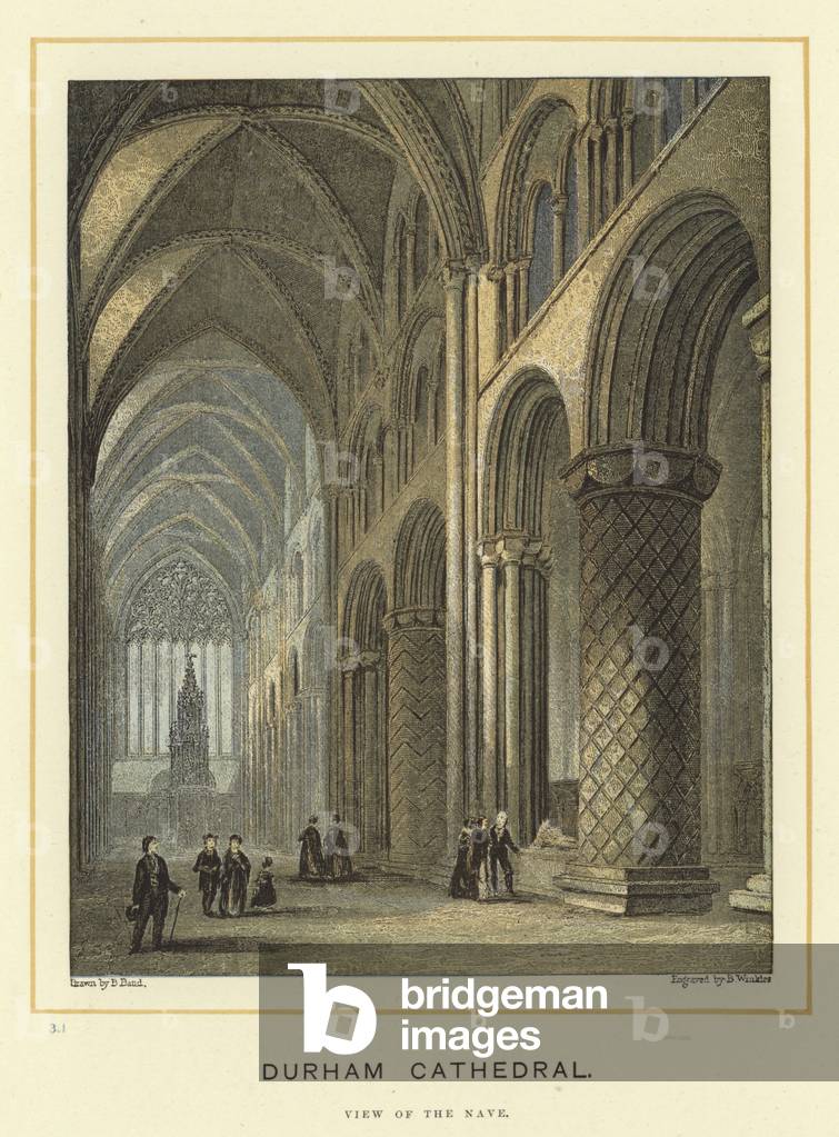 Durham Cathedral, view of the nave (colour litho)