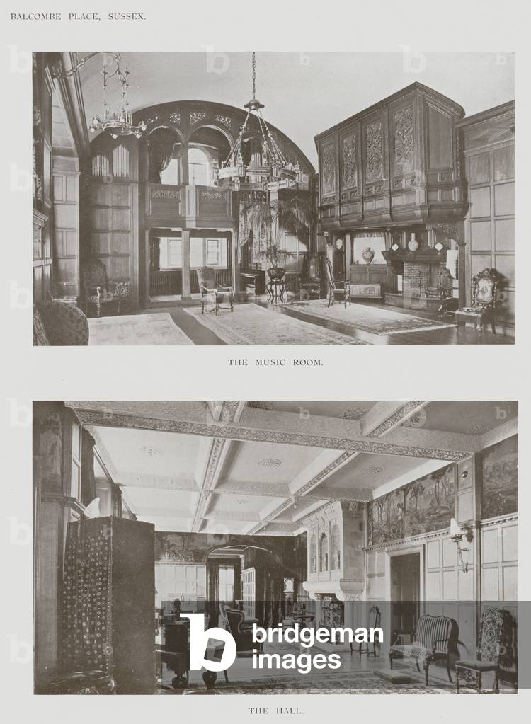 Balcombe Place, Sussex, The Music Room, The Hall (b/w photo)