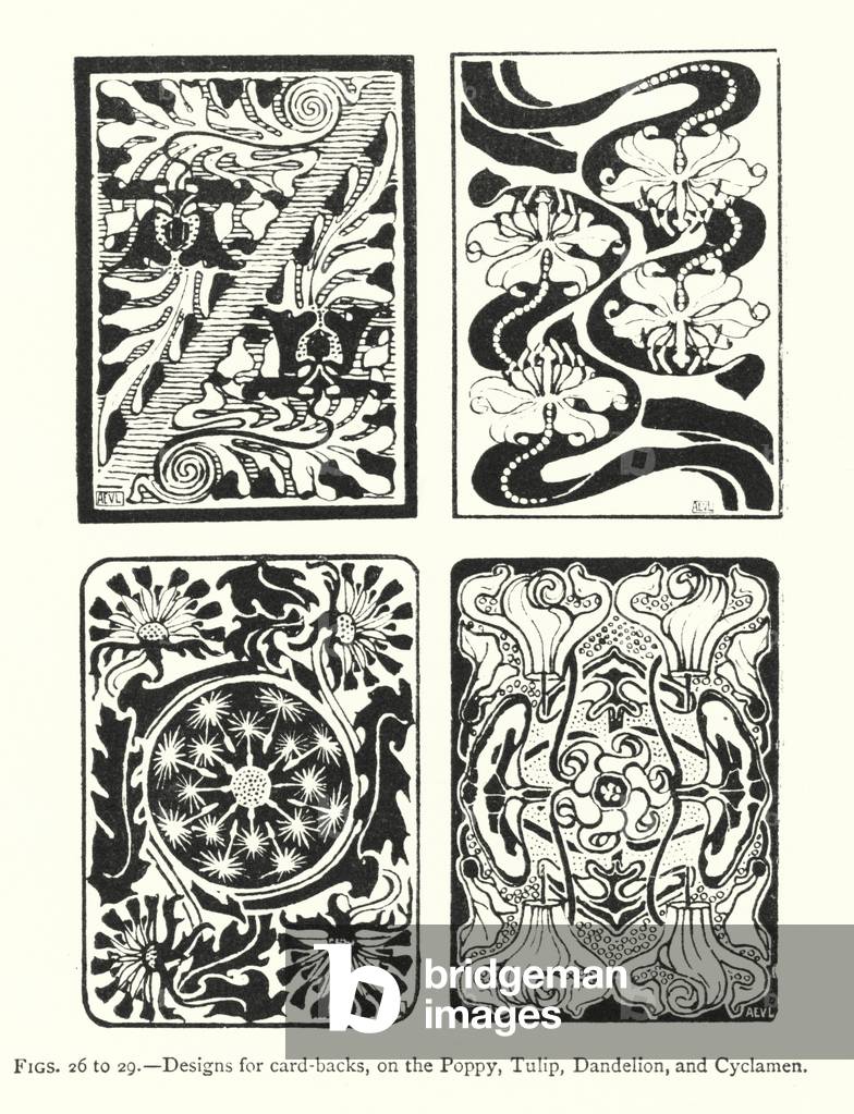 Designs for card-backs, on the Poppy, Tulip, Dandelion, and Cyclamen (engraving)