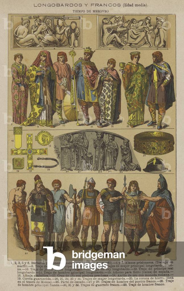 Longobardos y Francos, Edad media, Tiempo de Meroveo (colour litho)