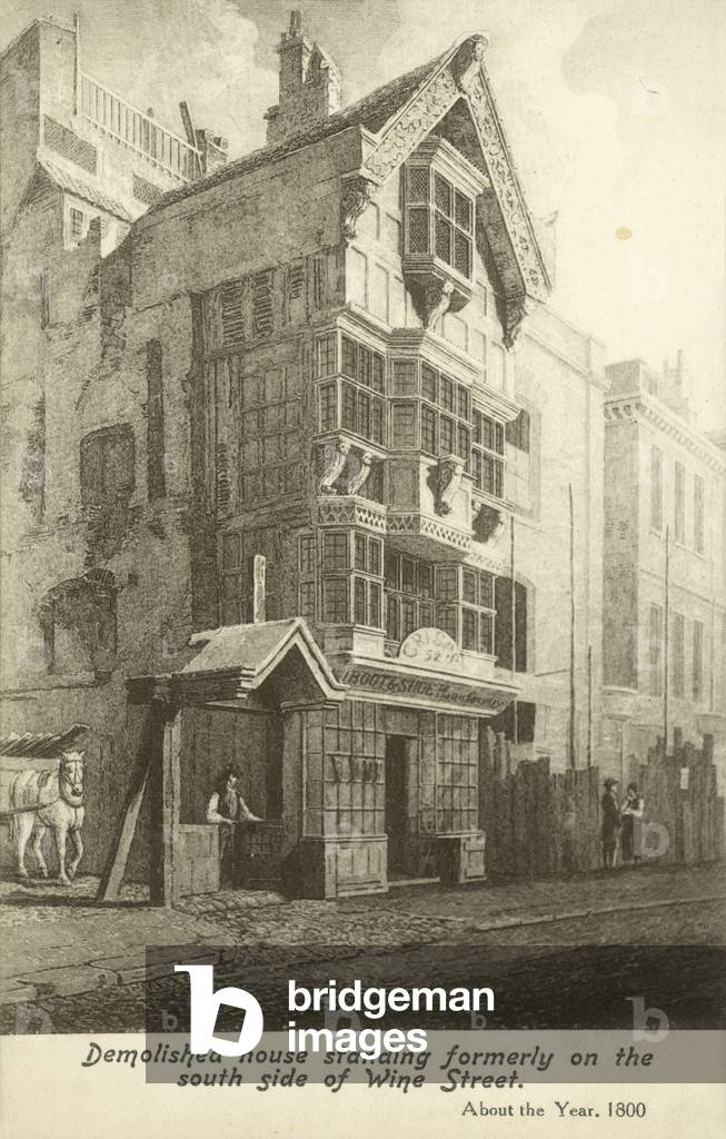 Demolished house standing formerly on the south side of Wine Street (gravure)
