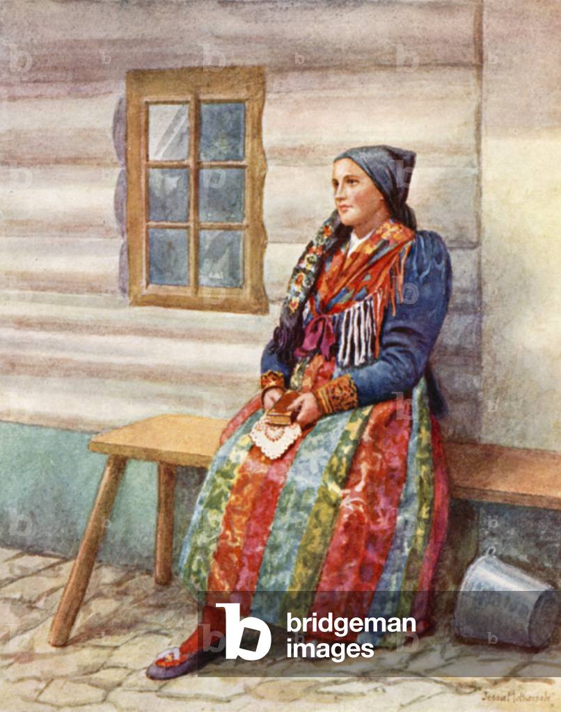 A Peasant Girl at Oujezd, Bohemia (colour litho)