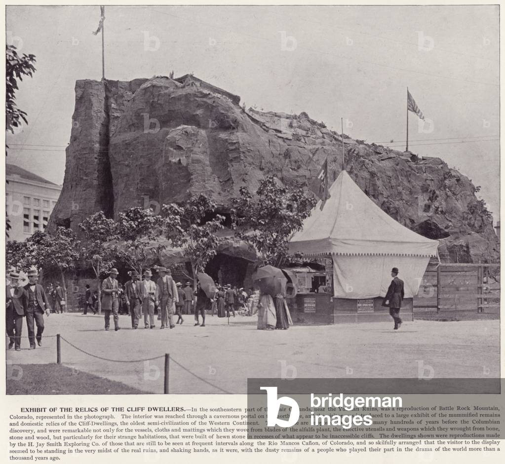 Chicago World's Fair, 1893: Exhibit of the Relics of the Cliff Dwellers (b/w photo)
