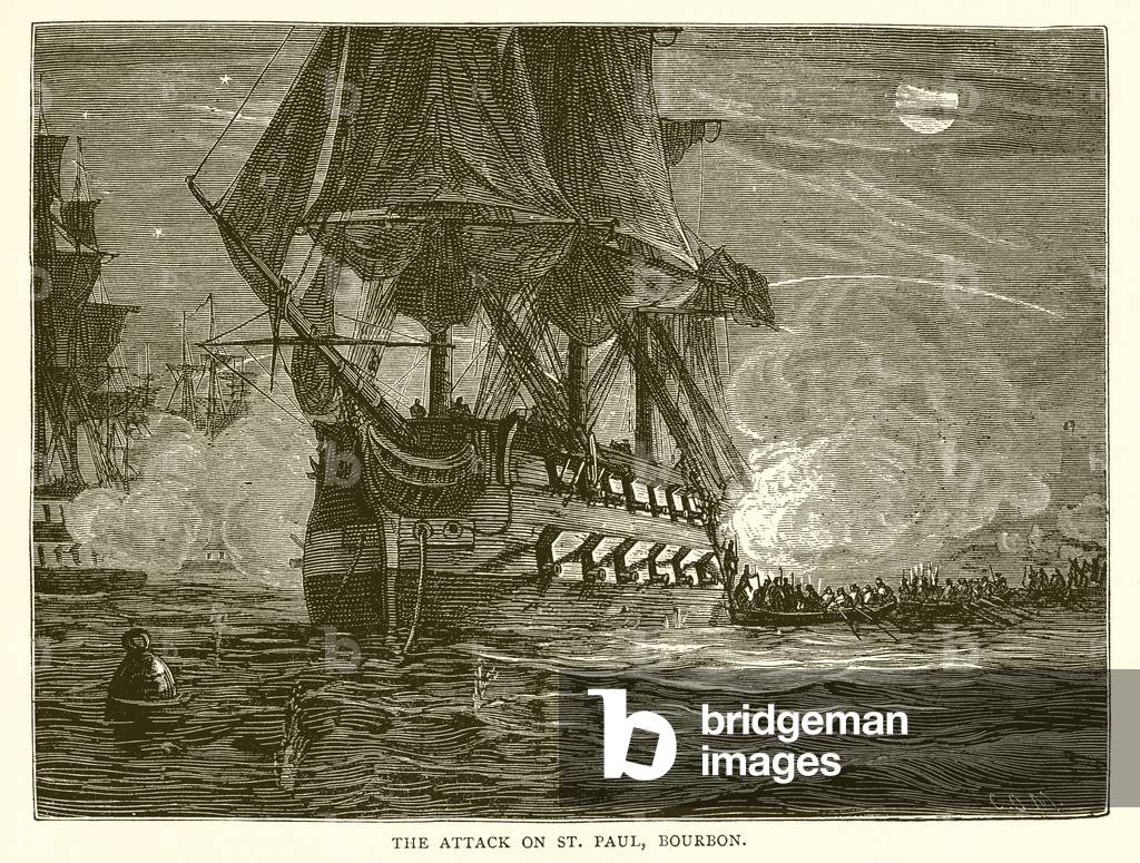 The attack on St. Paul, Bourbon (engraving)
