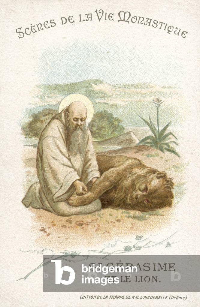St Gerasimus and the lion (chromolitho)