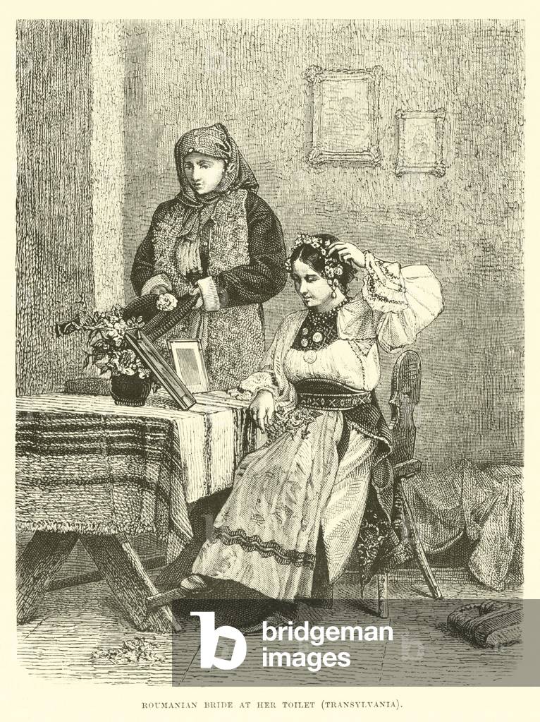 Roumanian bride at her toilet, Transylvania (engraving)