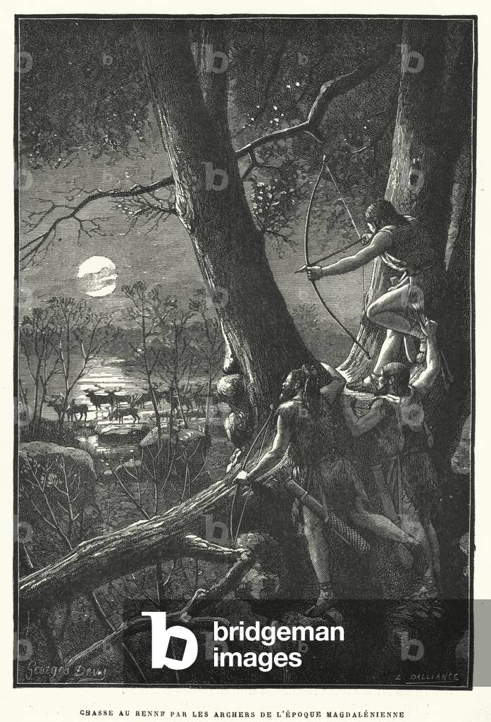 Chasse Au Renne Par Les Archers De L'Epoque Magdalenienne (engraving)