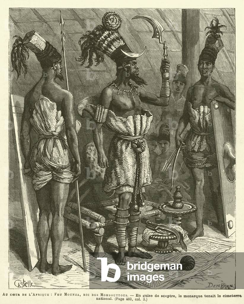 Au Coeur De L'Afrique, Feu Mounza, Roi Des Mombouttous (engraving)
