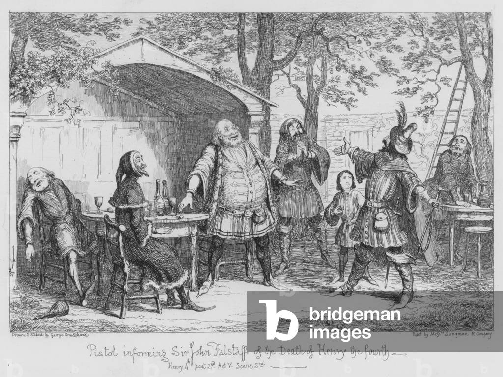 Pistol informing Sir John Falstaff of the Death of Henry the fourth (engraving)