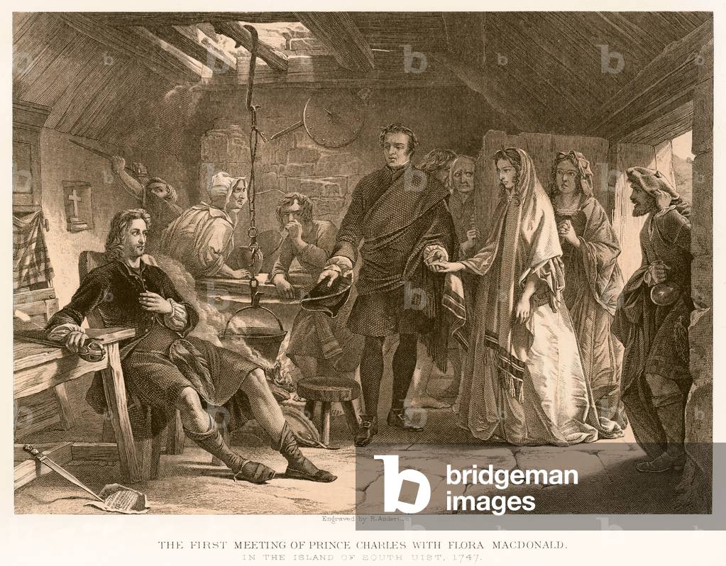 The first meeting of Prince Charles with Flora Macdonald (engraving)