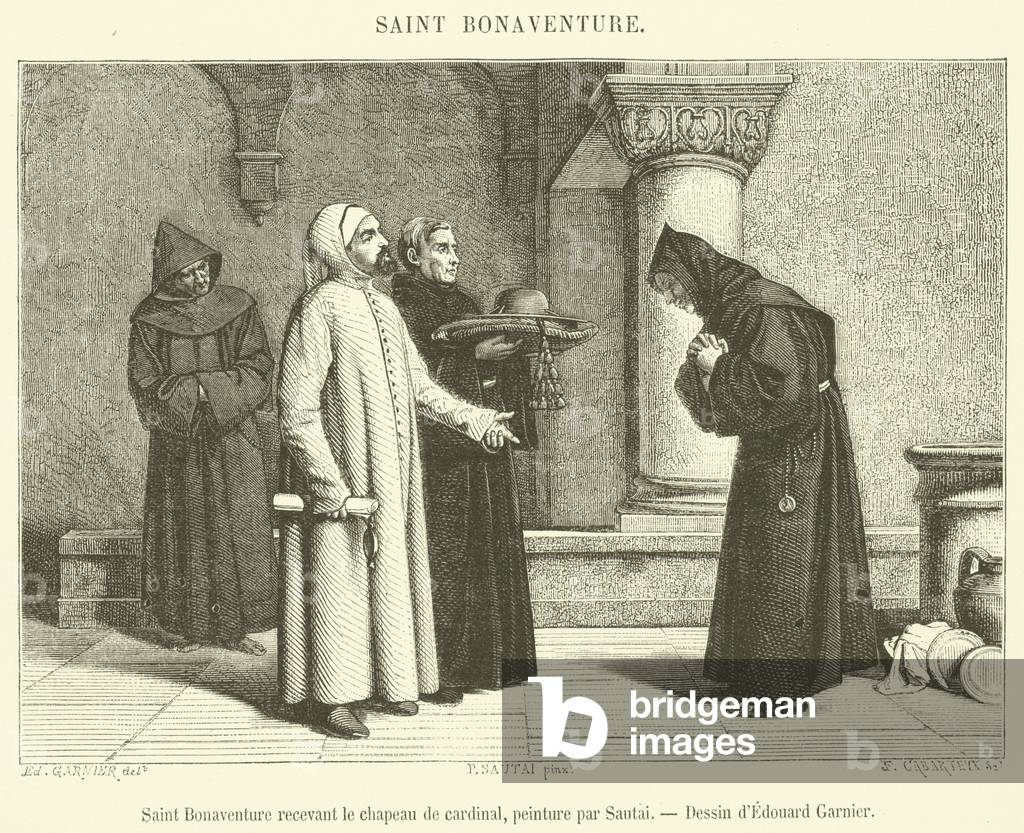 Saint Bonaventure recevant le chapeau de cardinal (engraving)