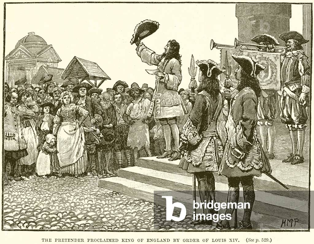 The Pretender Proclaimed King of England by Order of Louis XIV (engraving)