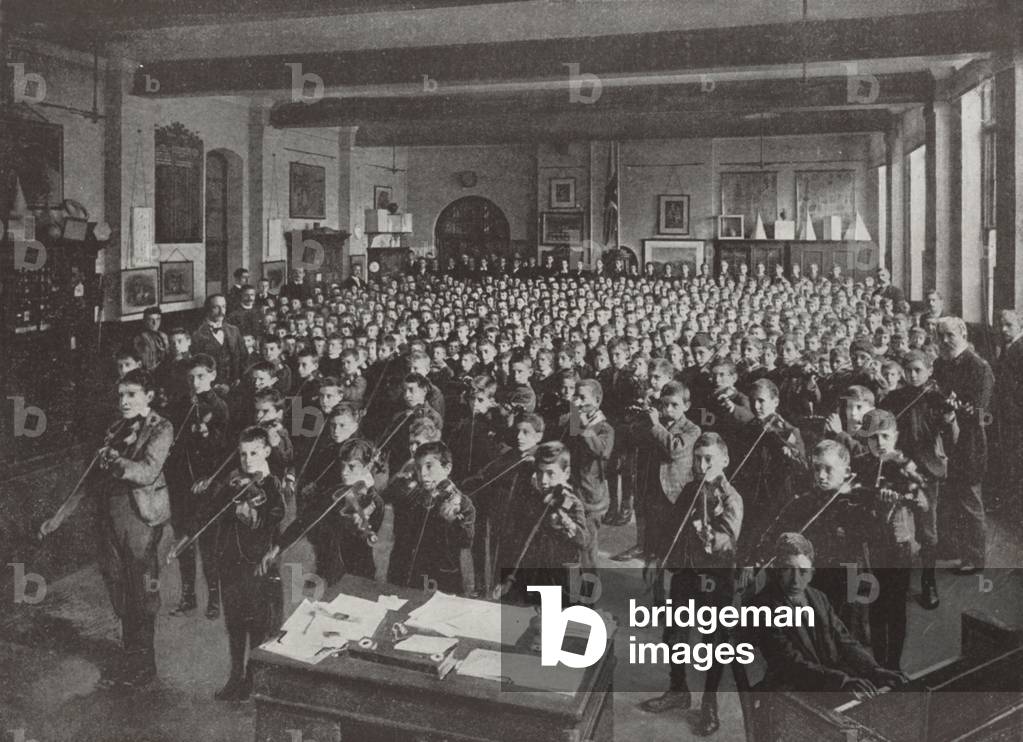 Morning Assembly at a Board School (b/w photo)