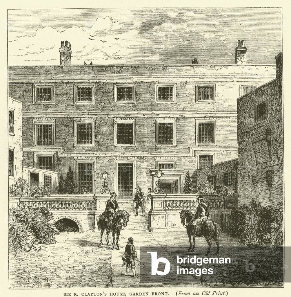 Sir R Clayton's House, garden front, from an old print (engraving)