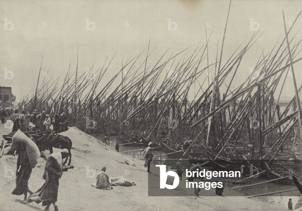 Grain boats on the Nile, showing how corn has always been brought down from Upper Egypt (b/w photo)