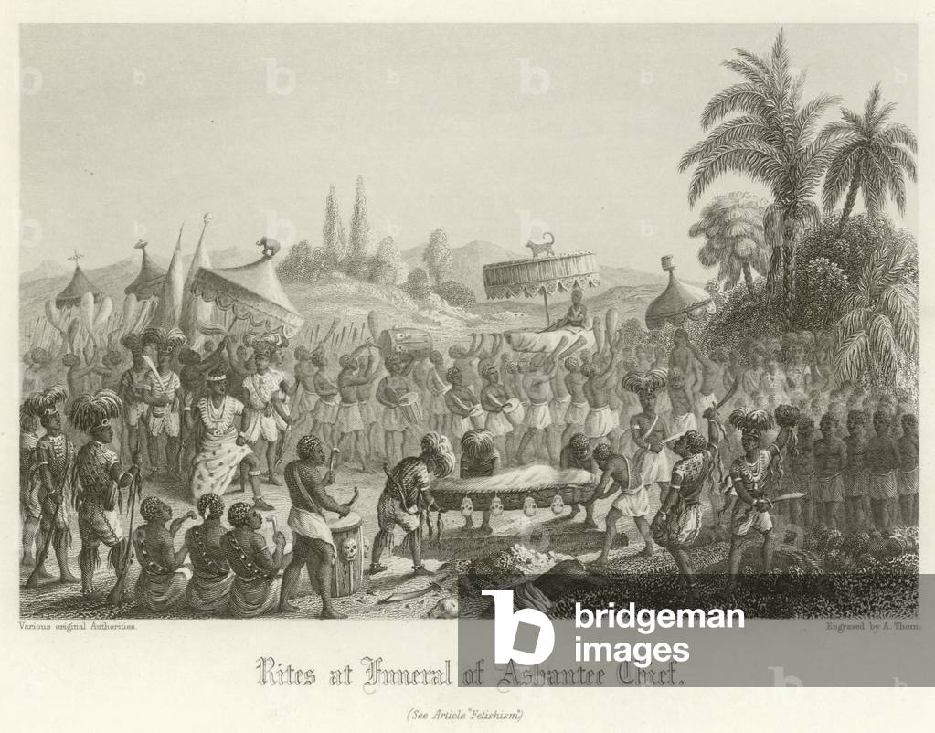 Rites at the funeral of an Ashanti chief (engraving)