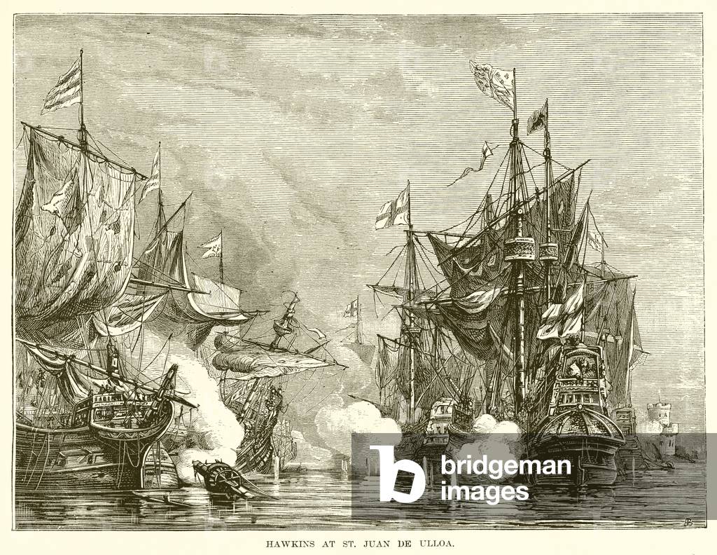 Hawkins at St. Juan de Ulloa (engraving)