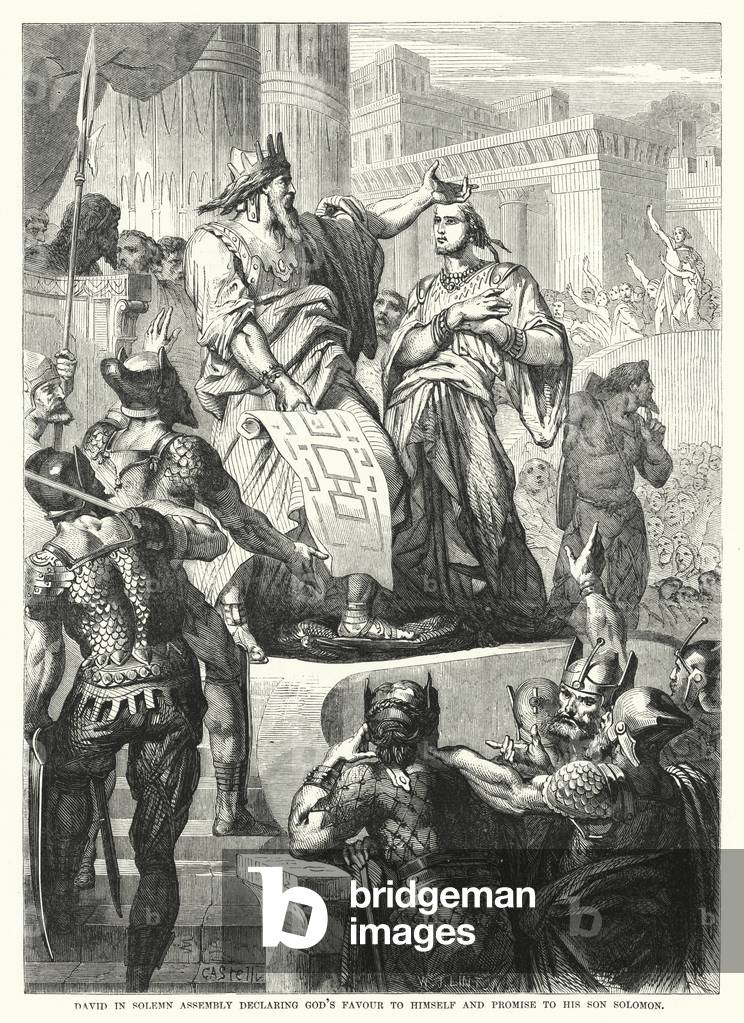 David in Solemn Assembly declaring God's Favour to himself and Promise to his Son Solomon (engraving)