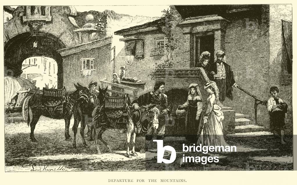 Departure for the mountains (engraving)