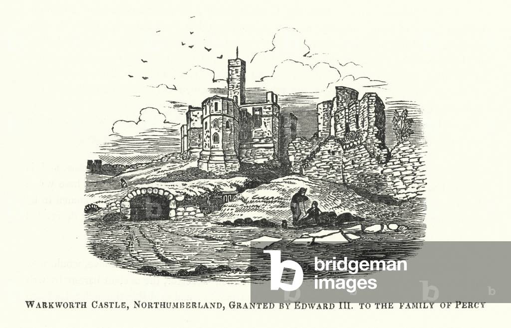 Warkworth Castle, Northumberland, granted by Edward III to the family of Percy (engraving)
