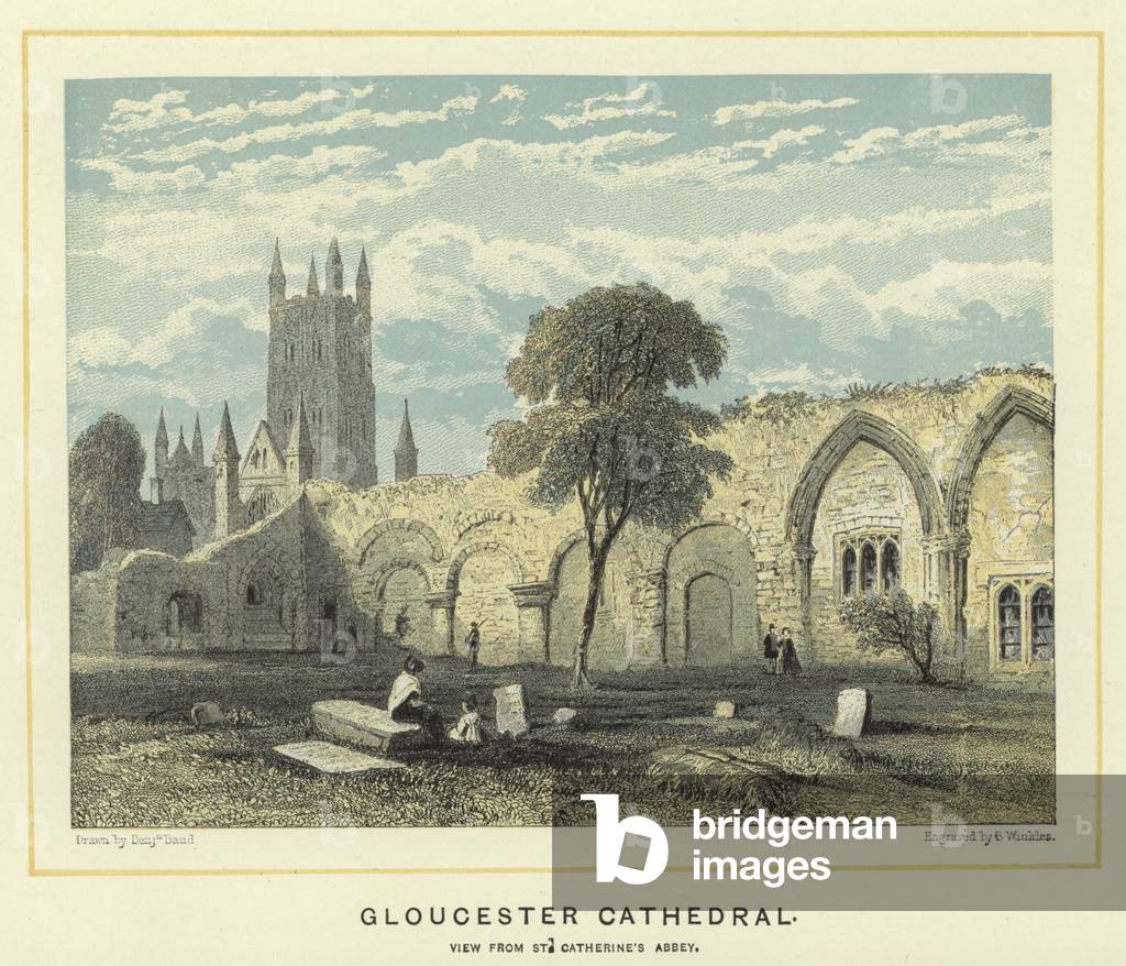 Gloucester Cathedral, view from St Catherine's Abbey (colour litho)