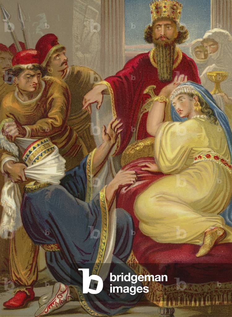 Haman asking his life of Queen Esther (chromolitho)