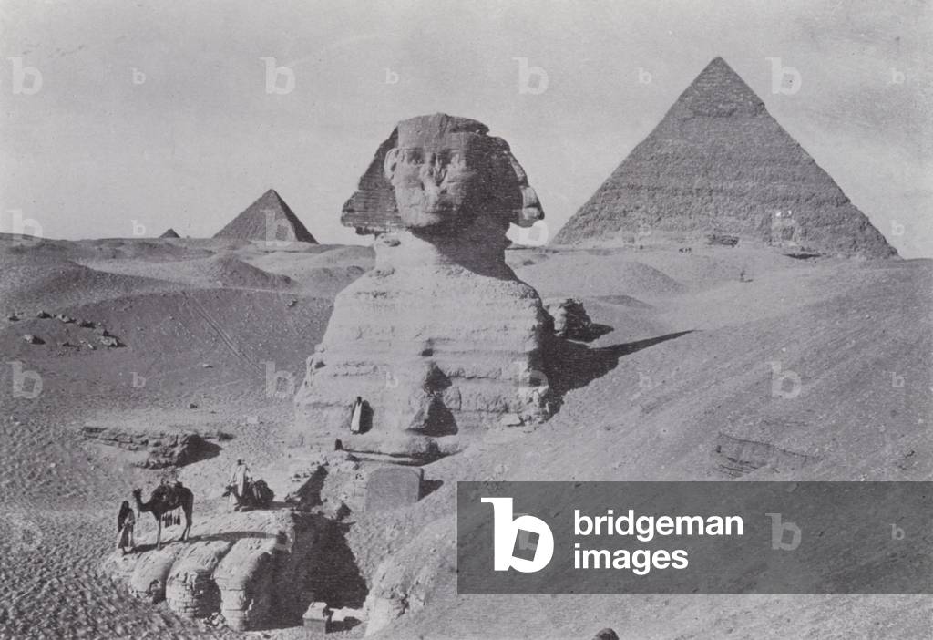 Egypt: Sphynx and Second Pyramid (b/w photo)