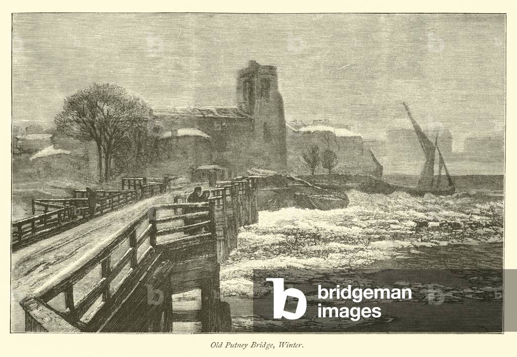 Old Putney Bridge, Winter (engraving)