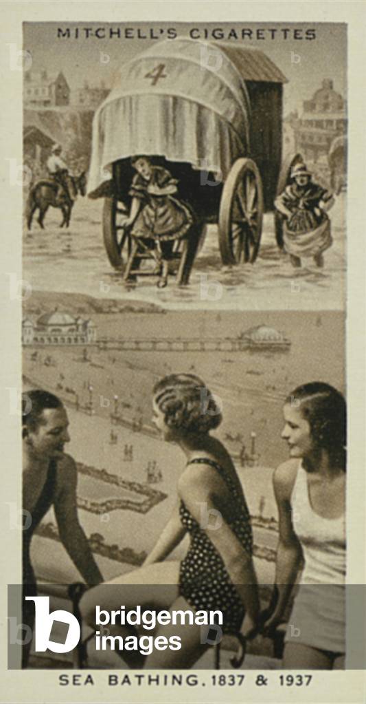 Wonderful Century, 1837-1937: Sea Bathing, Bathing Machine, Eighteen-thirties, Modern Bathing Dress (litho)
