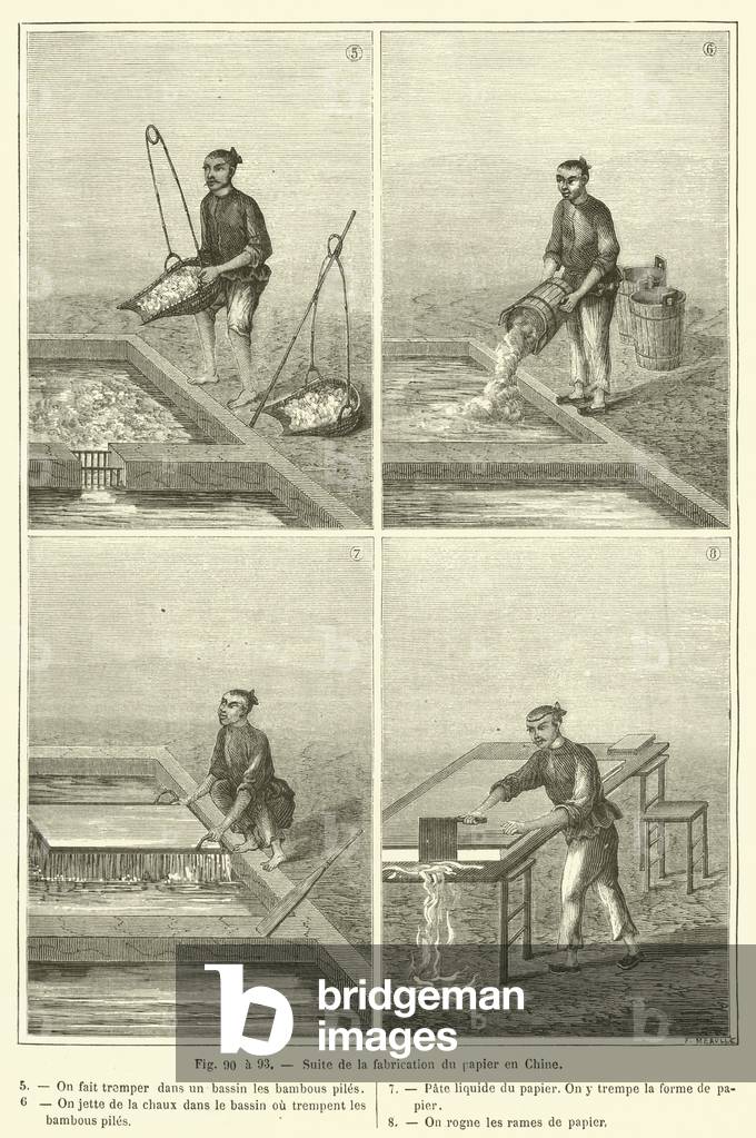 Paper making in China (engraving)