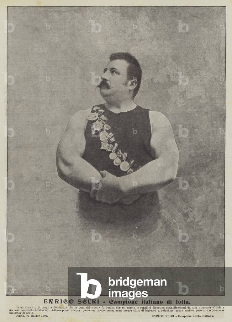 Enrico Scuri, Italian Wrestling Champion (b/w photo)