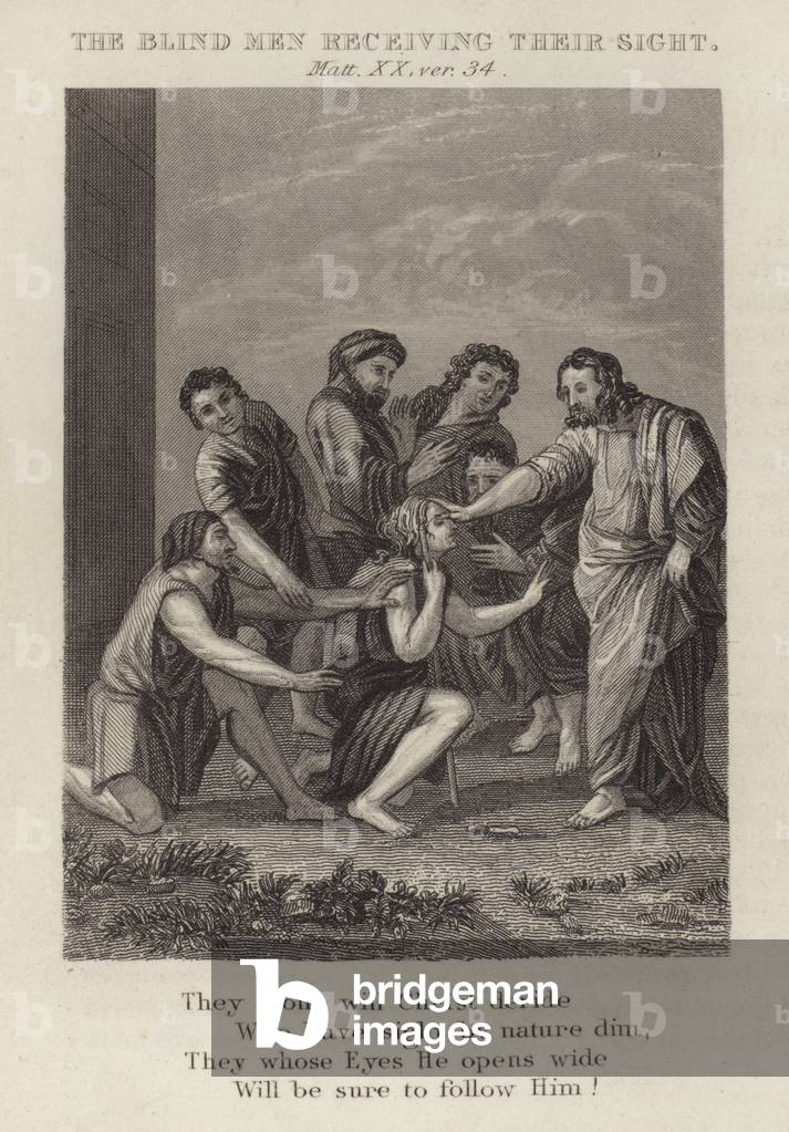 The blind men receiving their sight, Matthew XX, ver 34 (engraving)