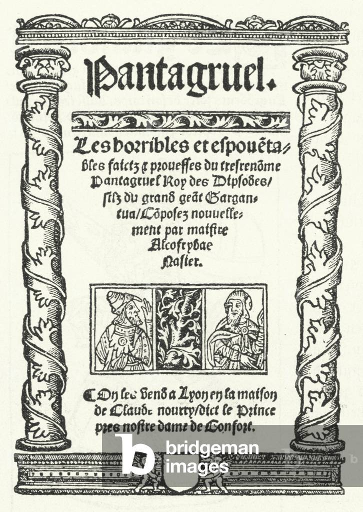 The title page from the oldest known edition of Pantagruel, a novel by Francois Rabelais (engraving)