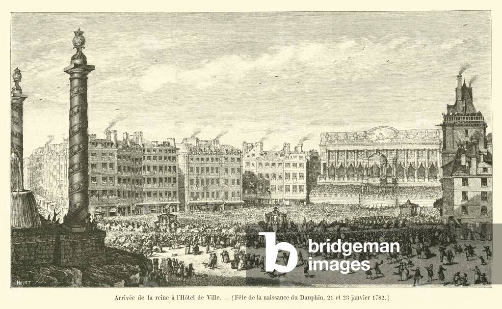Arrivee de la reine a l'Hotel de Ville, Fete de la naissance du Dauphin, 21 et 23 janvier 1782 (engraving)