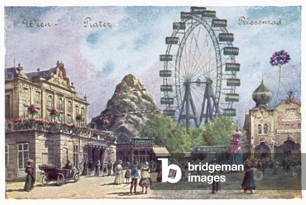 Wiener Riesenrad Ferris wheel in the Prater, Vienna (colour litho)