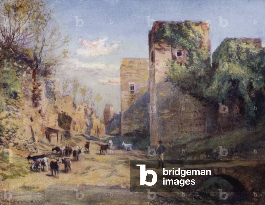 Granada, Towers of the Infantas (colour litho)