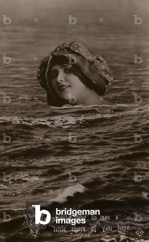 Girl swimming, We would like to see a little more of you here (b/w photo)