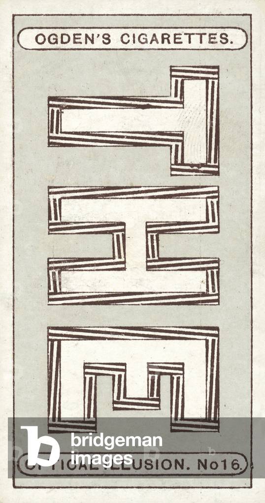 Optical illusion: Letters Appearing Out of Upright, by Dr J Fraser (colour litho)