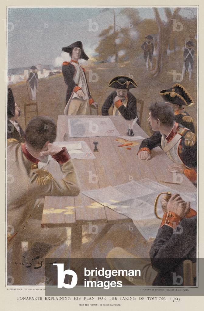 Bonaparte explaining his plan for the taking of Toulon (colour litho)