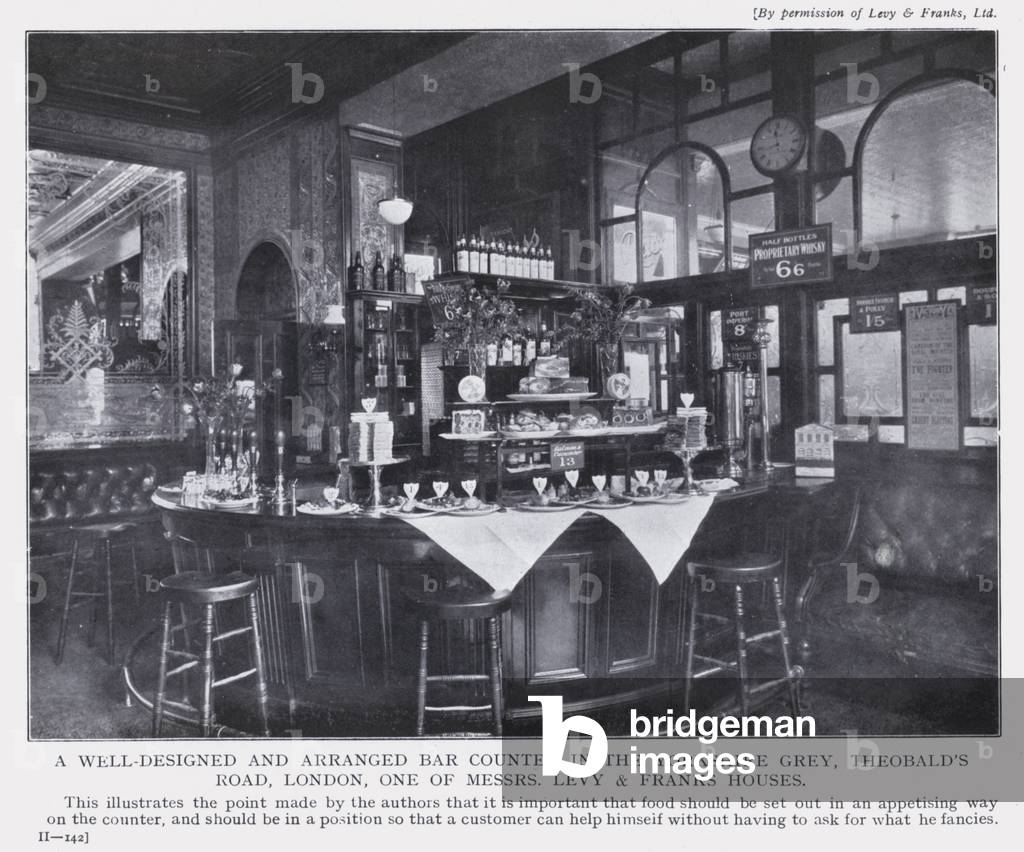 A Well-Designed and Arranged Bar Counter in the Yorkshire Grey, Theobald's Road, London, One of Messrs Levy and Franks Houses (b/w photo)