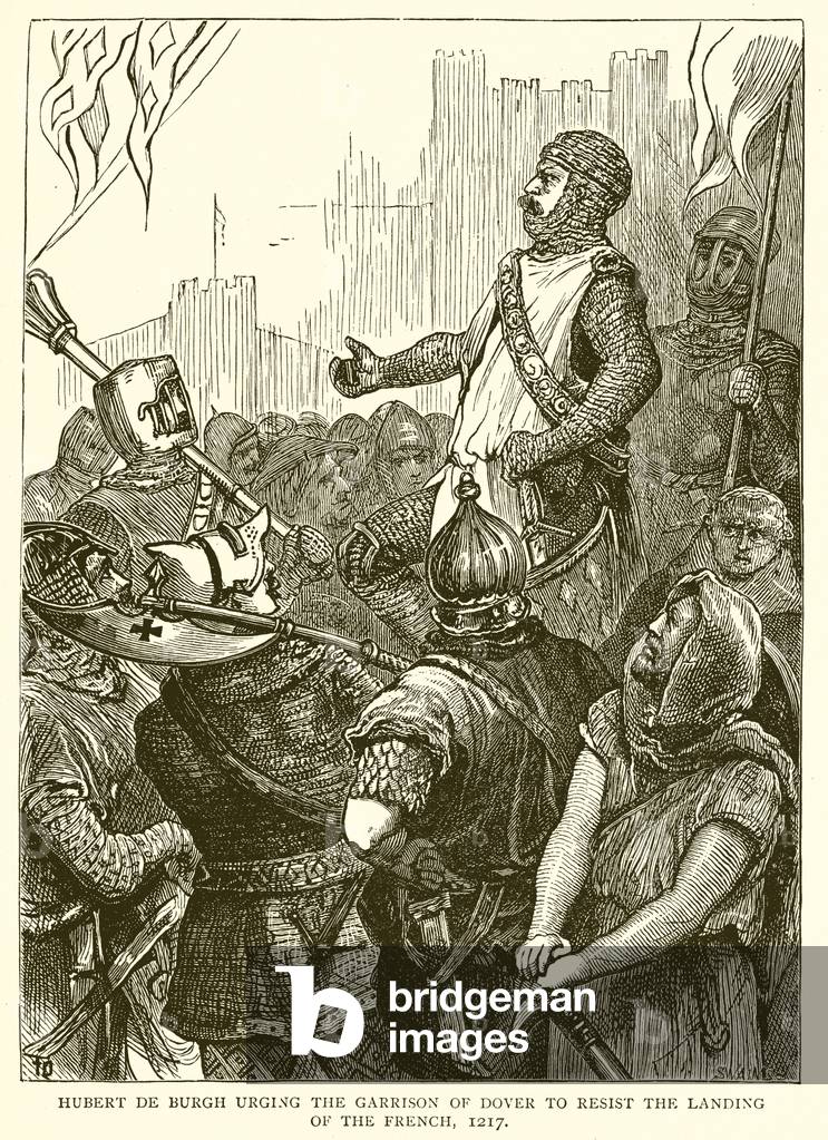 Hubert de Burgh urging the Garrison of Dover to Resist the landing of the French, 1217 (engraving)