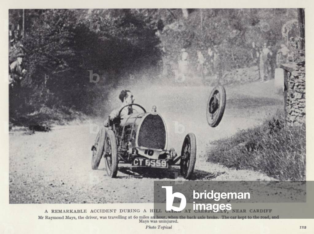 A remarkable accident during a hill climb at Caerphilly, near Cardiff (b/w photo)