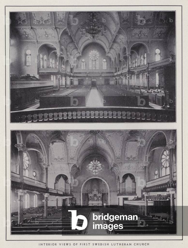 Jamestown, NY: Interior Views of First Swedish Lutheran Church (b/w photo)
