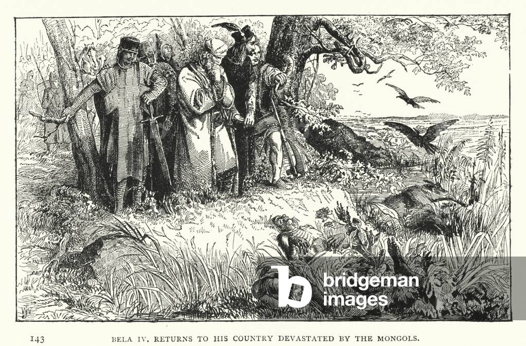 Bela IV, Returns to His Country Devastated by the Mongols (engraving)