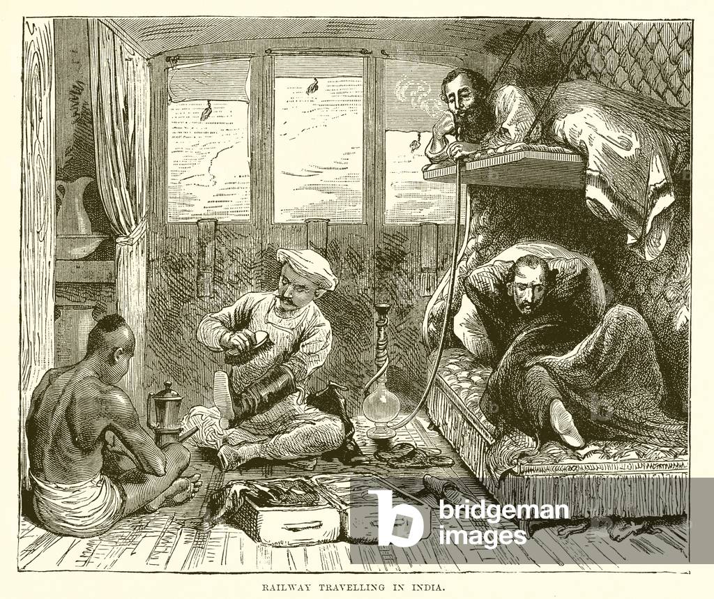 Railway travelling in India (engraving)