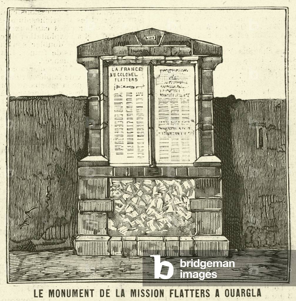 Monument to the Flatters expedition in Ouargla, Algeria (engraving)