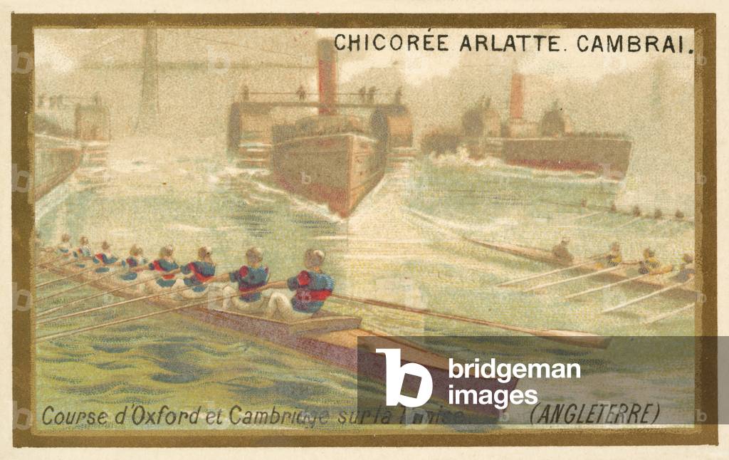 University Boat Race on the Thames (chromolitho)