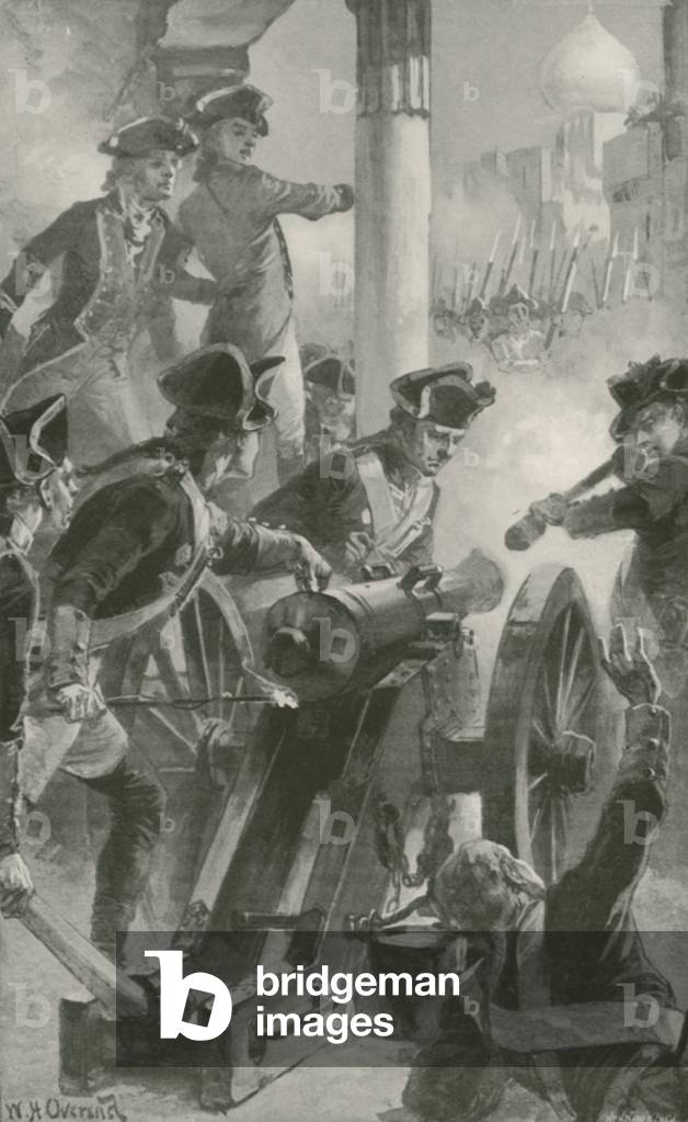 Clive holds the Town and Fort of Arcot against the French and their Allies (litho)