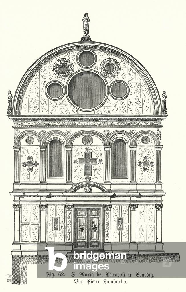 Facade of the Church of Santa Maria dei Miracoli, designed by Pietro Lombardo, Venice, Italy (engraving)