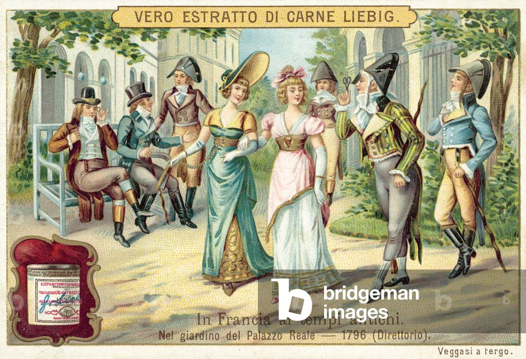 In the gardens of the Palais-Royal, Paris, at the time of the Directory, 1796 (chromolitho)
